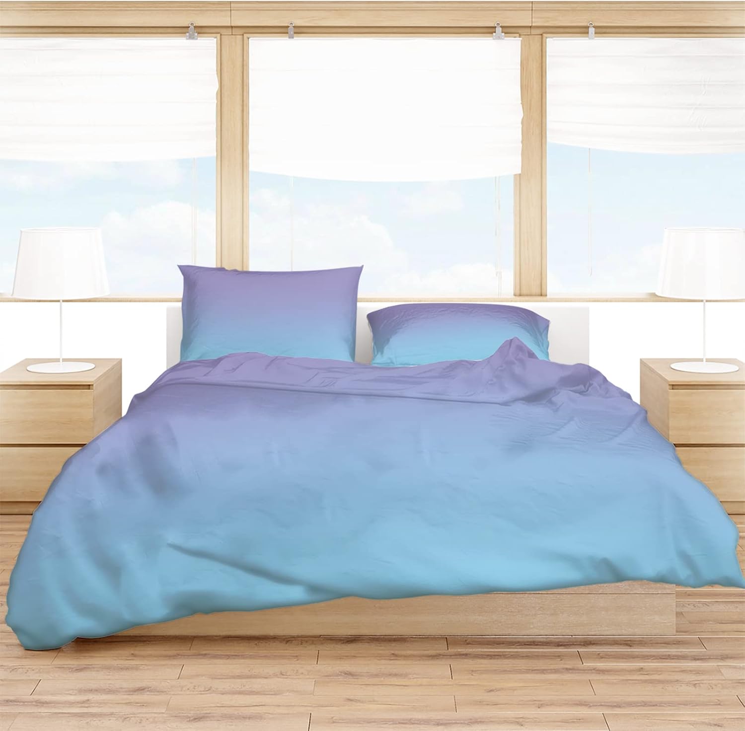 Purple Blue Ombre Duvet Cover Set Queen Size 4 Piece
