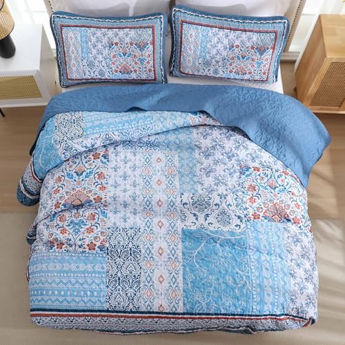 Wongs Bedding Blue Quilt Set Queen Size Bohemian