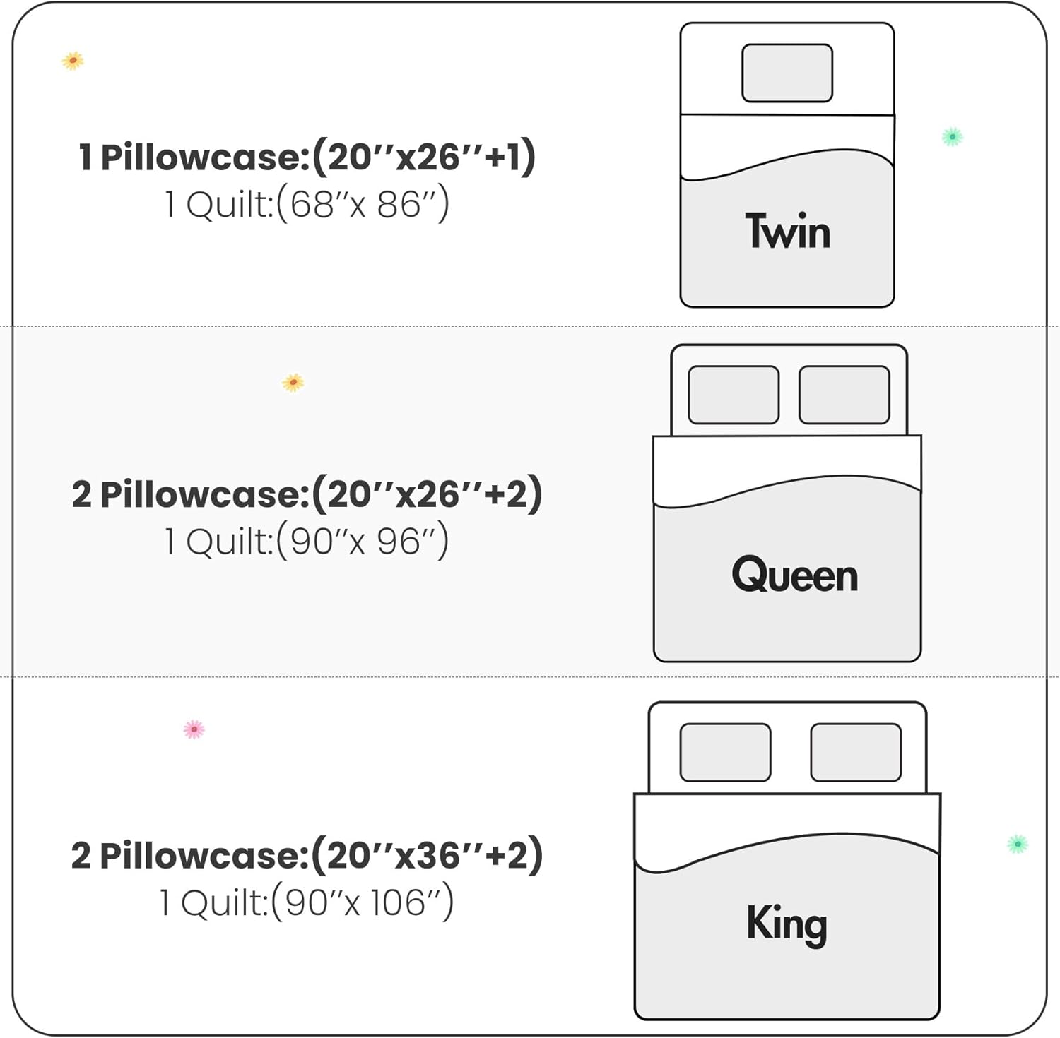 ROMROL King Size Floral Quilt Bedding Set 3 Piece