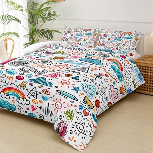 Kids Rainbow Comforter Set with Cartoon Design