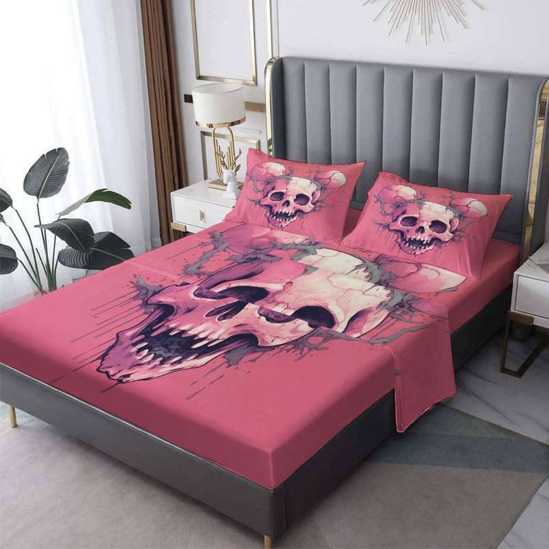 California King Skull Sheet Set - 4PCS Microfiber Deep Pocket