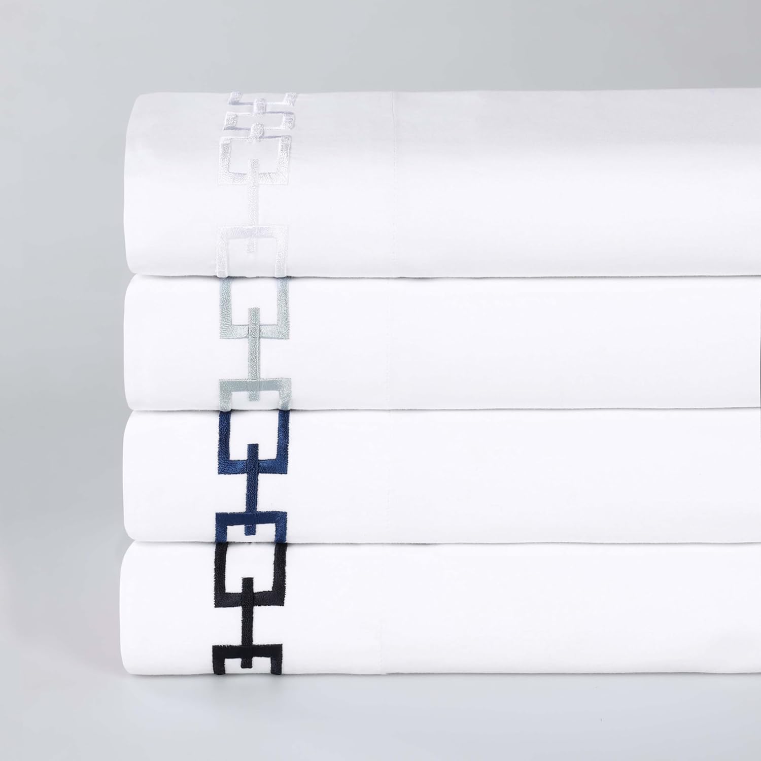 Superior Embroidered Cotton Sheet Set California King WhiteNavy Blue