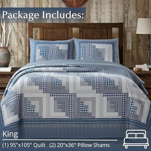 Virah Bella 3-Piece King Cabin Quilt Set - BlueGray