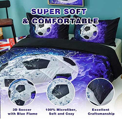 Andency 3D Soccer Comforter Set Full 79x90 Inch 3Pcs