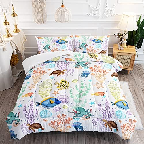 Turtle Comforter Set Twin Ocean Sea Turtle Bedding Set with 2 Pillowcases