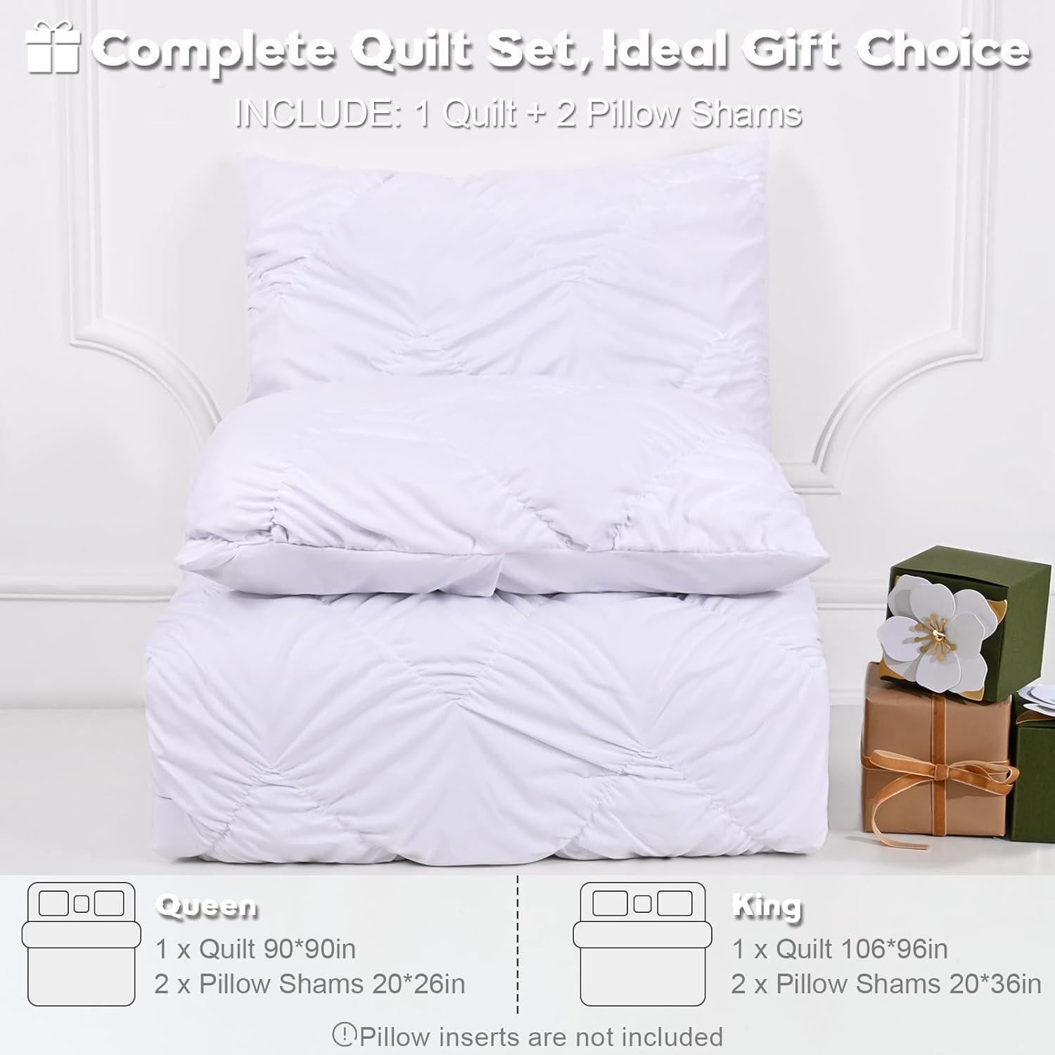 Uspring White King Quilt Comforter Set 3 Piece