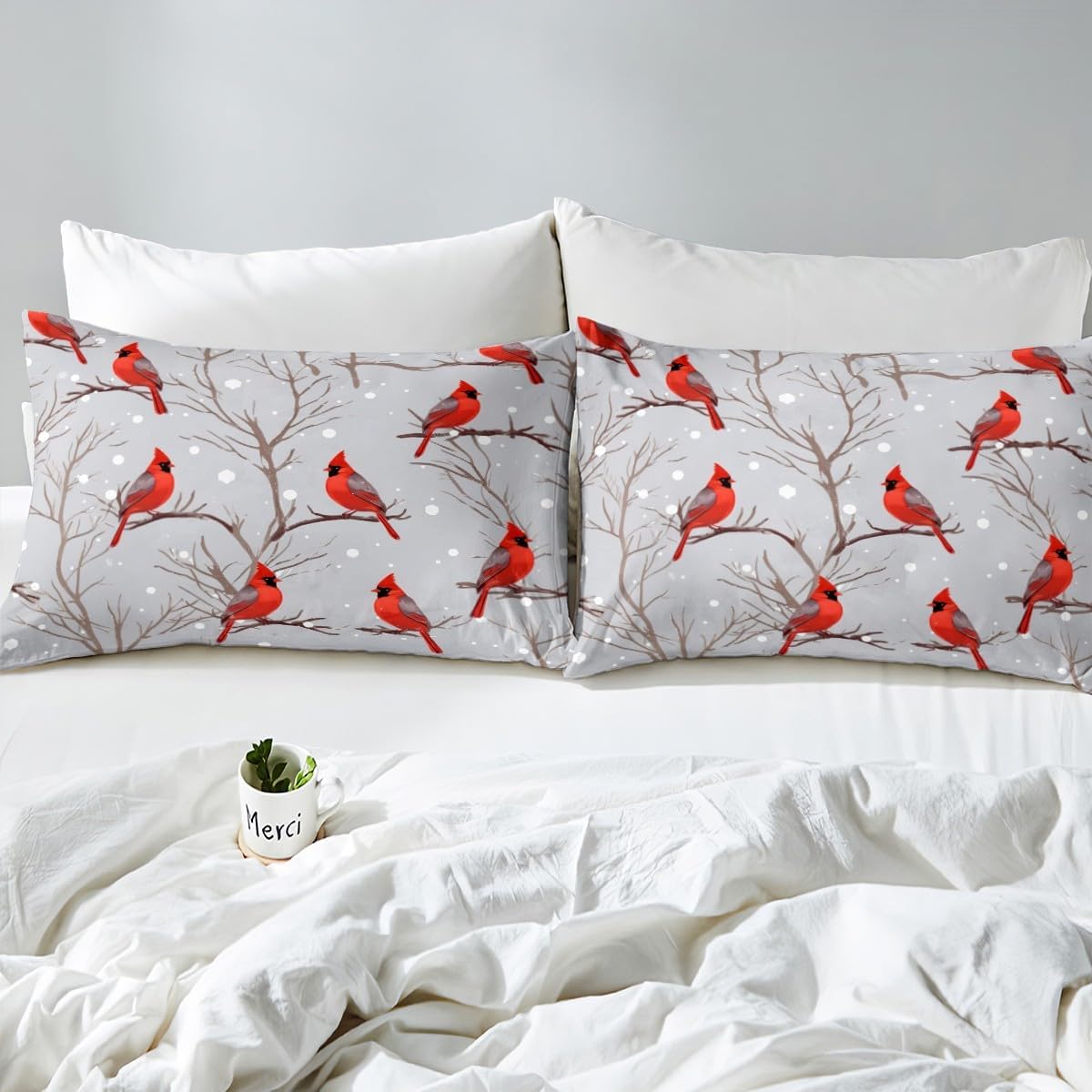 Feelyou Bird Sheet Pillow Sham Set TwinXL Winter Decor