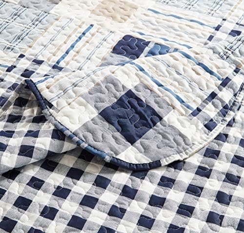 Brilliant Sunshine Blue Plaids Stripes Quilt Set King Size 3-Piece