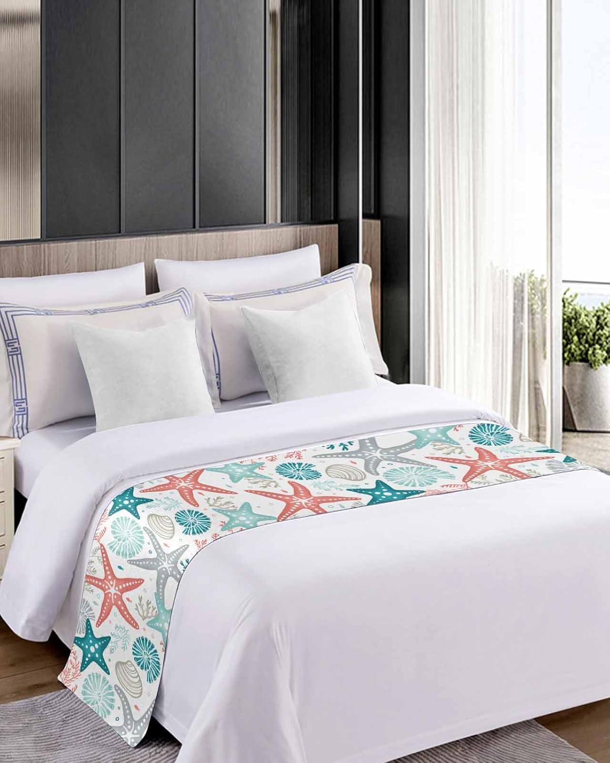 Teal Green Coral Bed Runner for Twin Bed