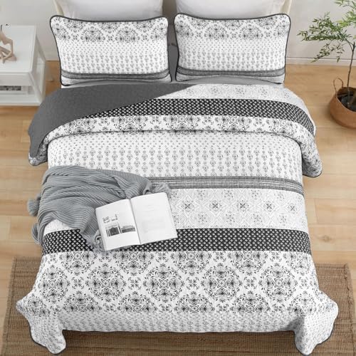 Dintszyayue Boho Quilt Set Queen Size Grey Striped