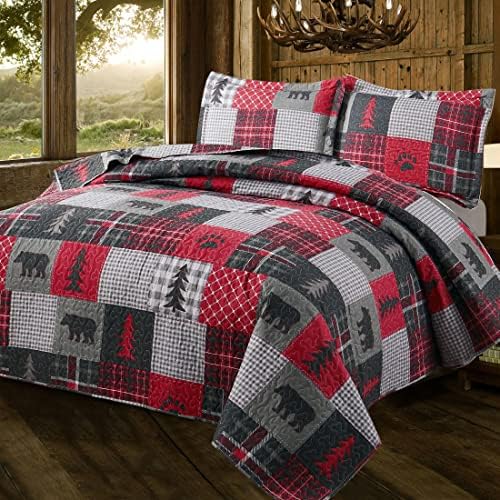 ARL HOME Rustic King Size Plaid Quilt Set
