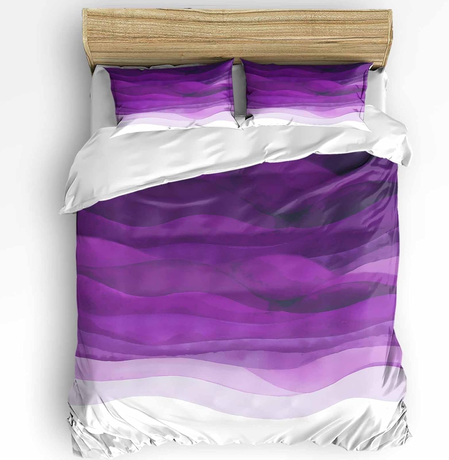 Boanket 3-Piece Queen Duvet Cover Set with Zipper Purple Waves Ombre Design