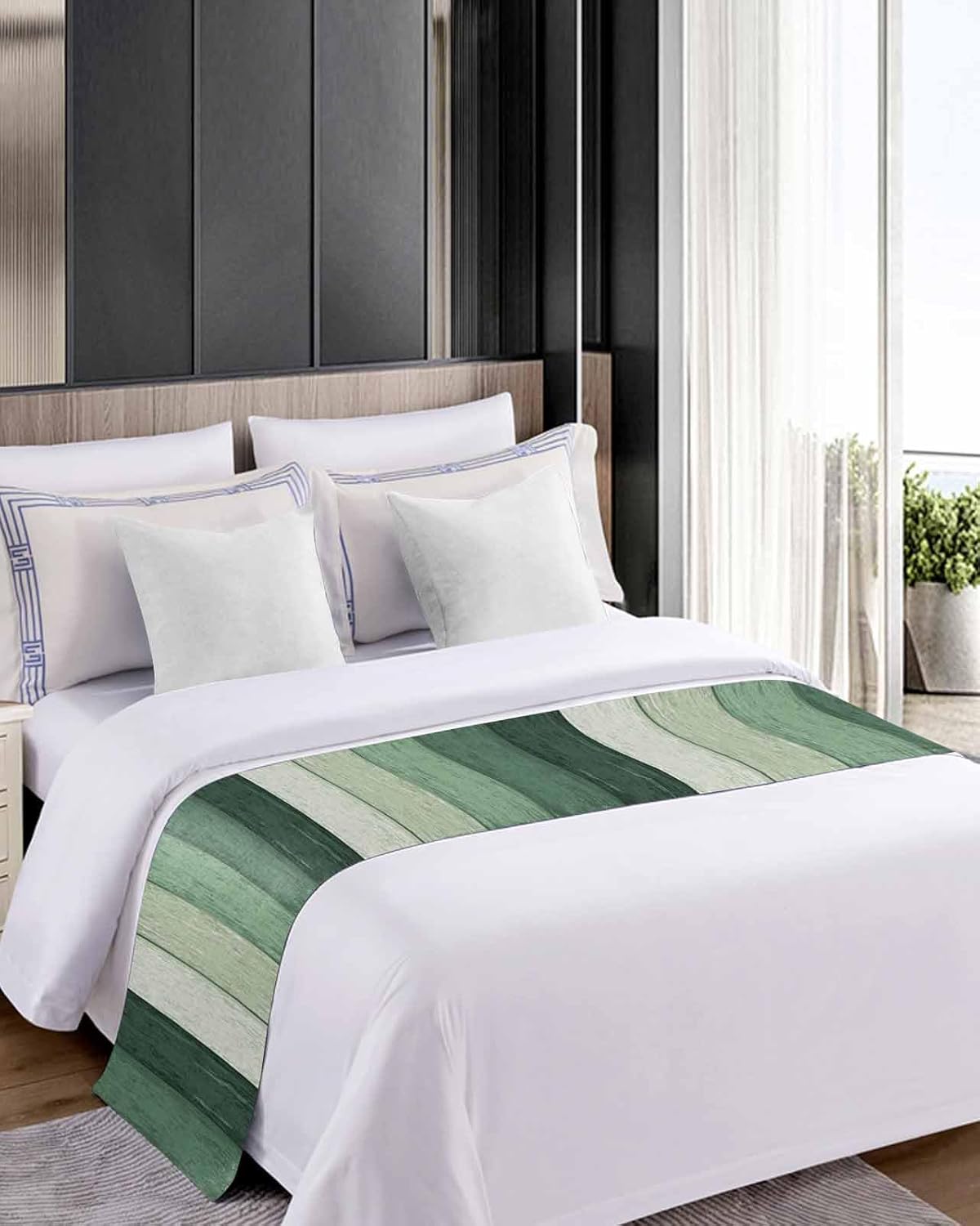 Stripe Bed Runner Scarf - Sage Green Striped Gradient