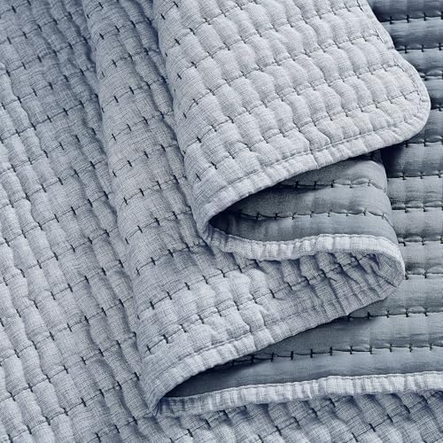 WDCOZY Chambray Pick Stitch Twin Quilt Set 1