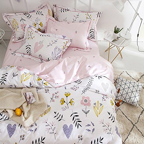 BuLuTu 3 Piece Floral Love Print Duvet Cover Set