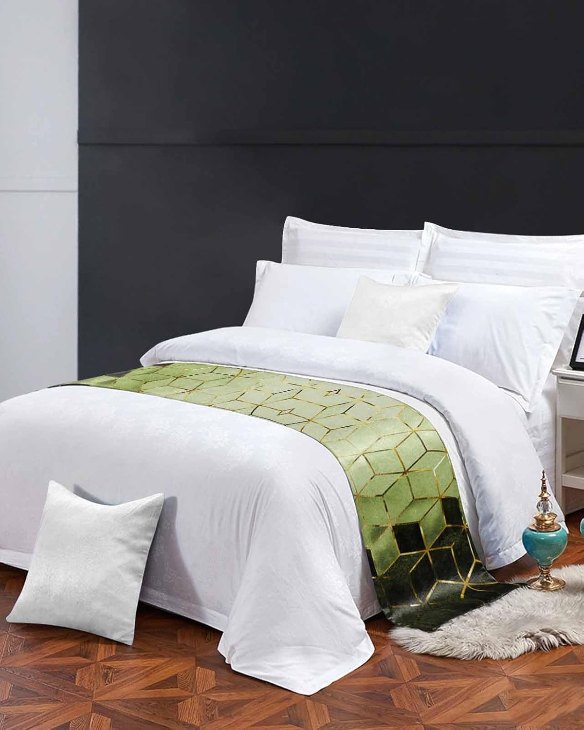 Marble Green King Size Bed Runner Scarf