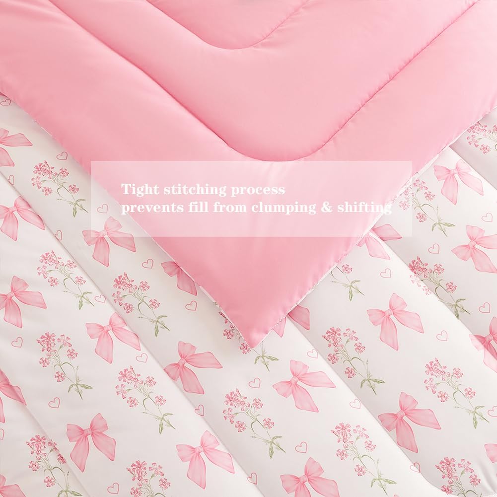 Pink Bow Comforter Set Queen Size Princess Style