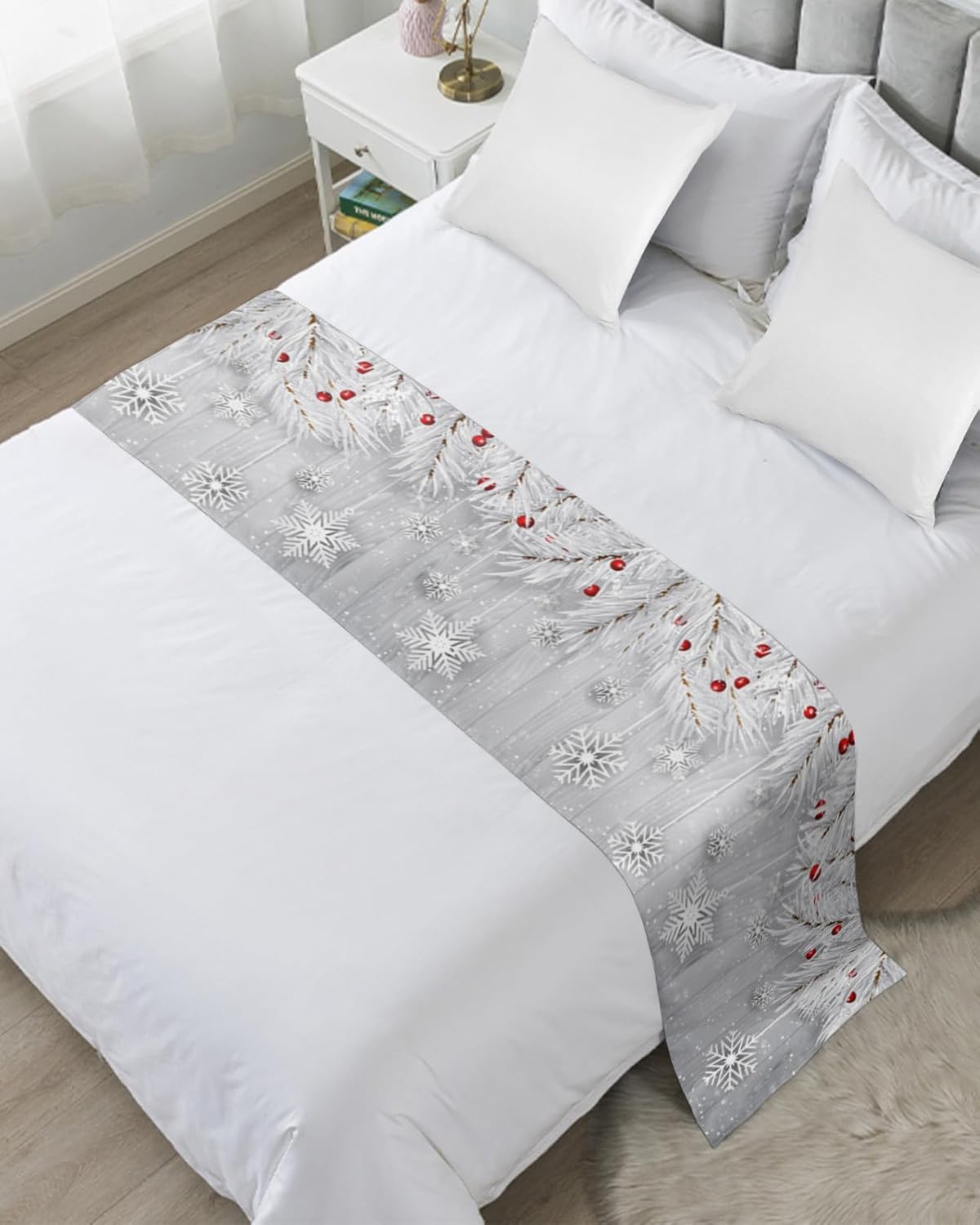 Homechoid Silver Christmas Bed Runner 83x20 for Full Queen
