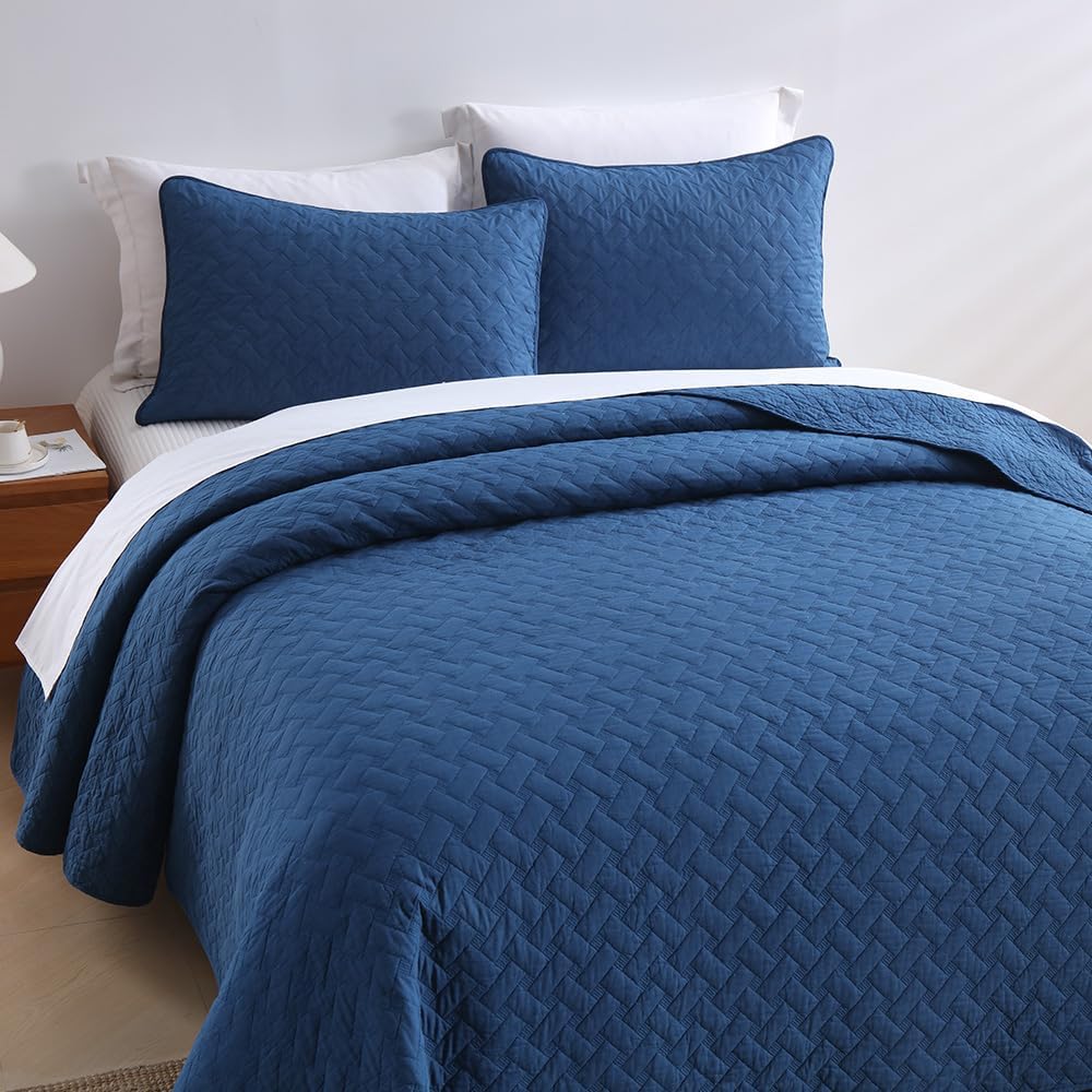 Wistown Cotton King Quilt Set 3 Pieces Navy Blue