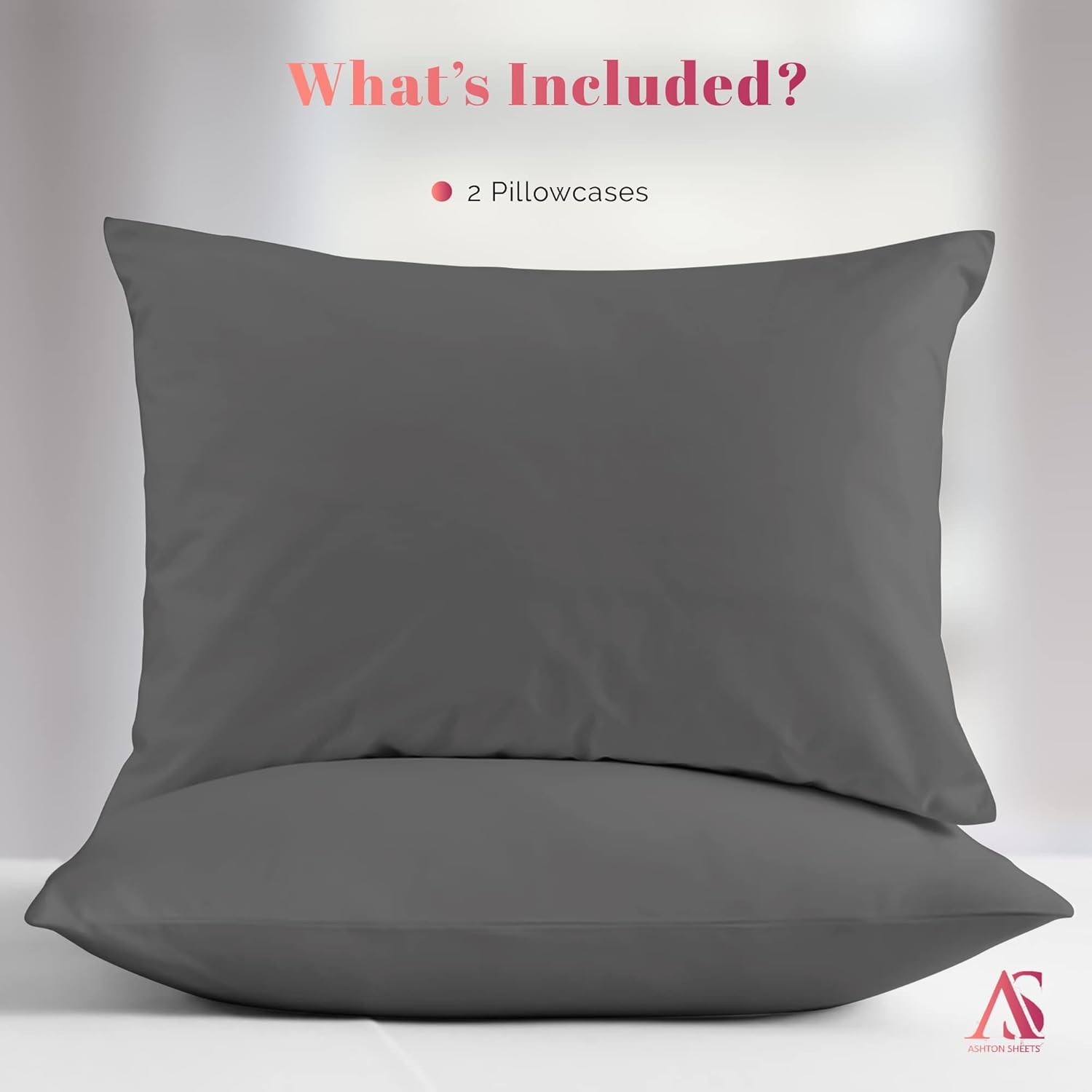 Ashton Sheets Luxury Egyptian Cotton Pillowcases Set of 2 - Dark Grey