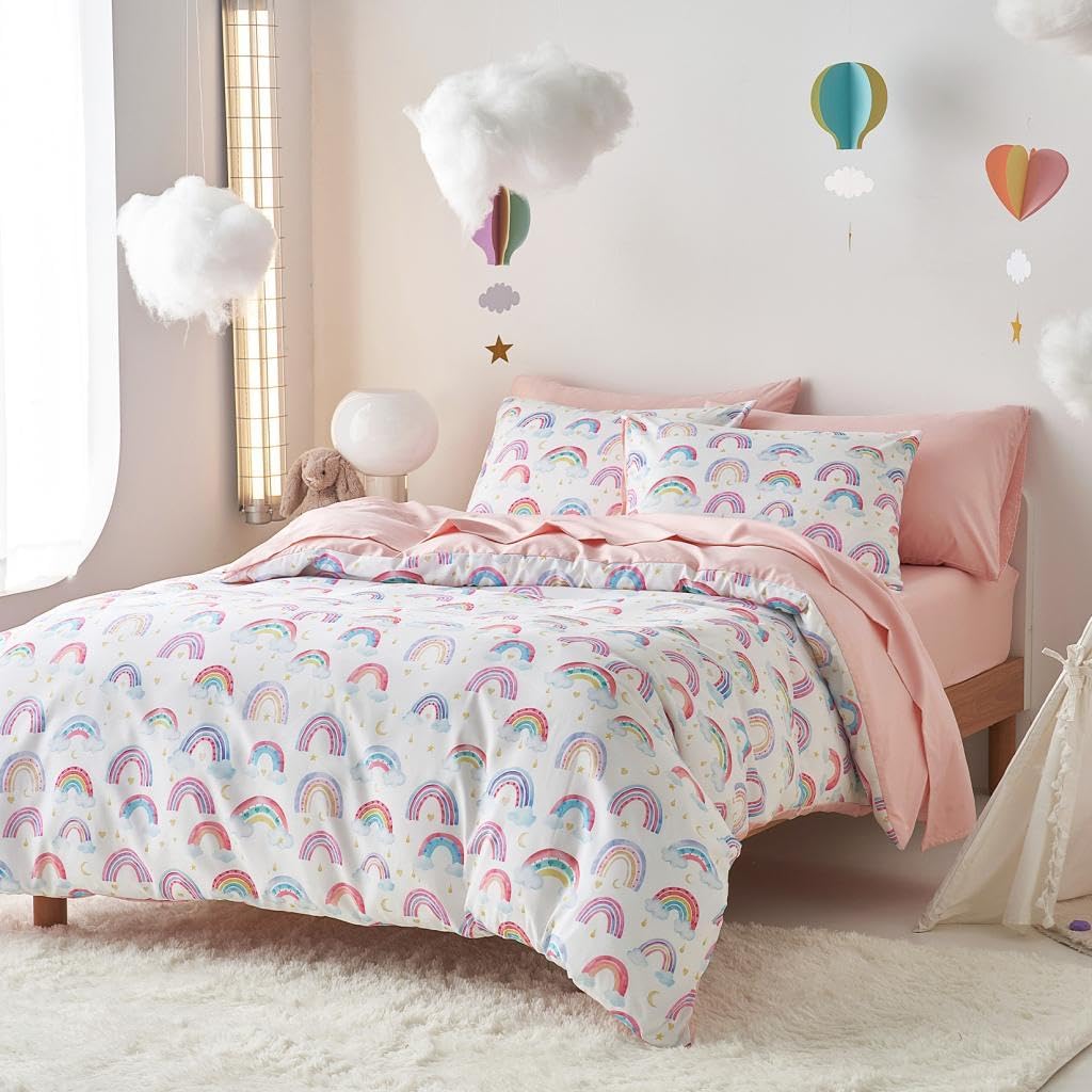 Wake In Cloud - Twin Size Rainbow Bedding Set for Girls