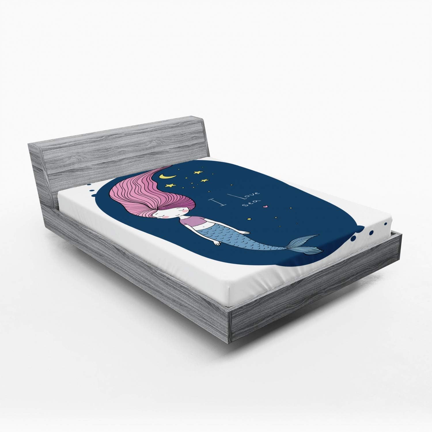 Ambesonne Mermaid Sheet Set - Pink Hair Stars Moon California King