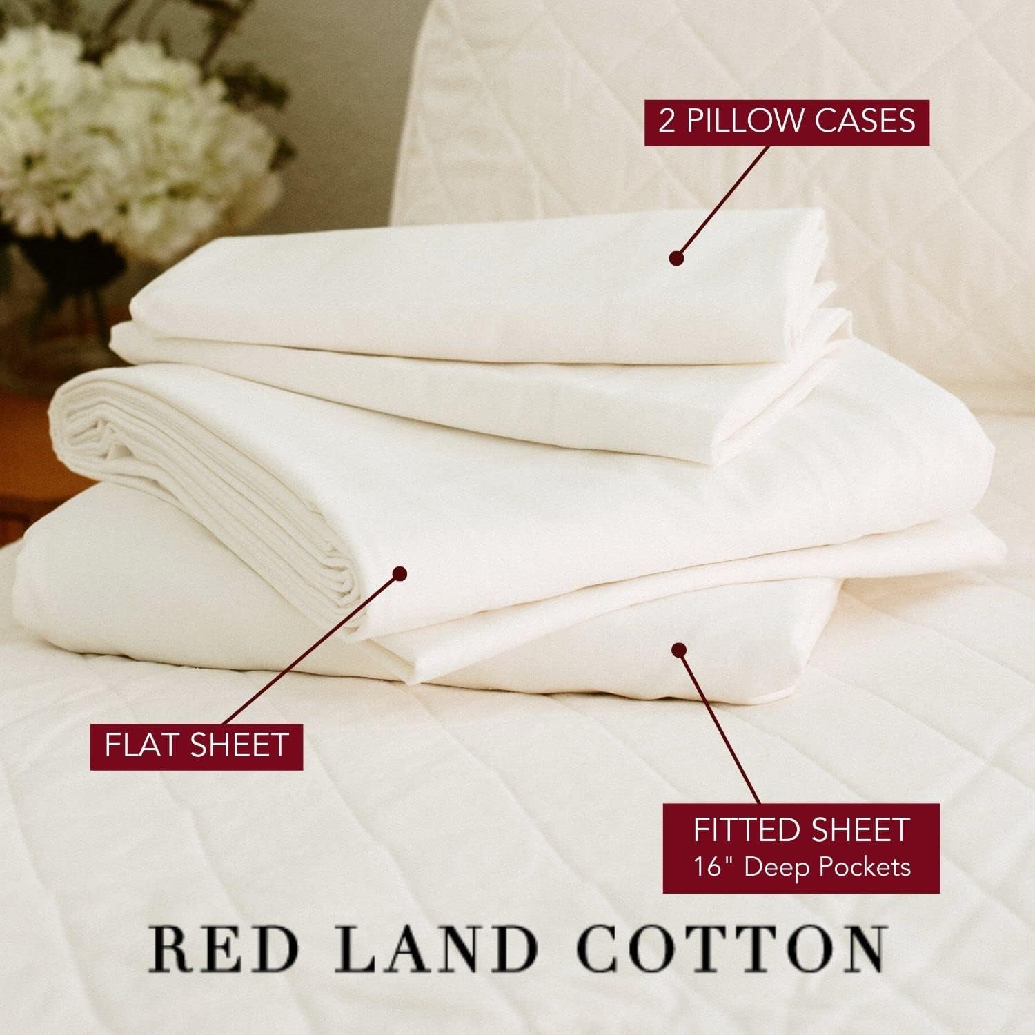 Red Land Cotton Luxury Sheet Set 4 Piece Cal King 1
