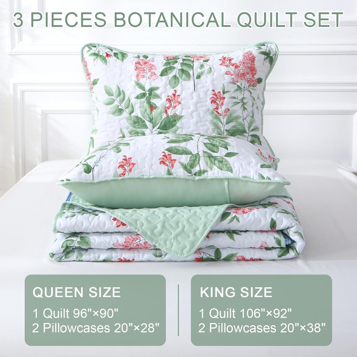 Heymybed Green Quilt Set Queen Size 3 Piece
