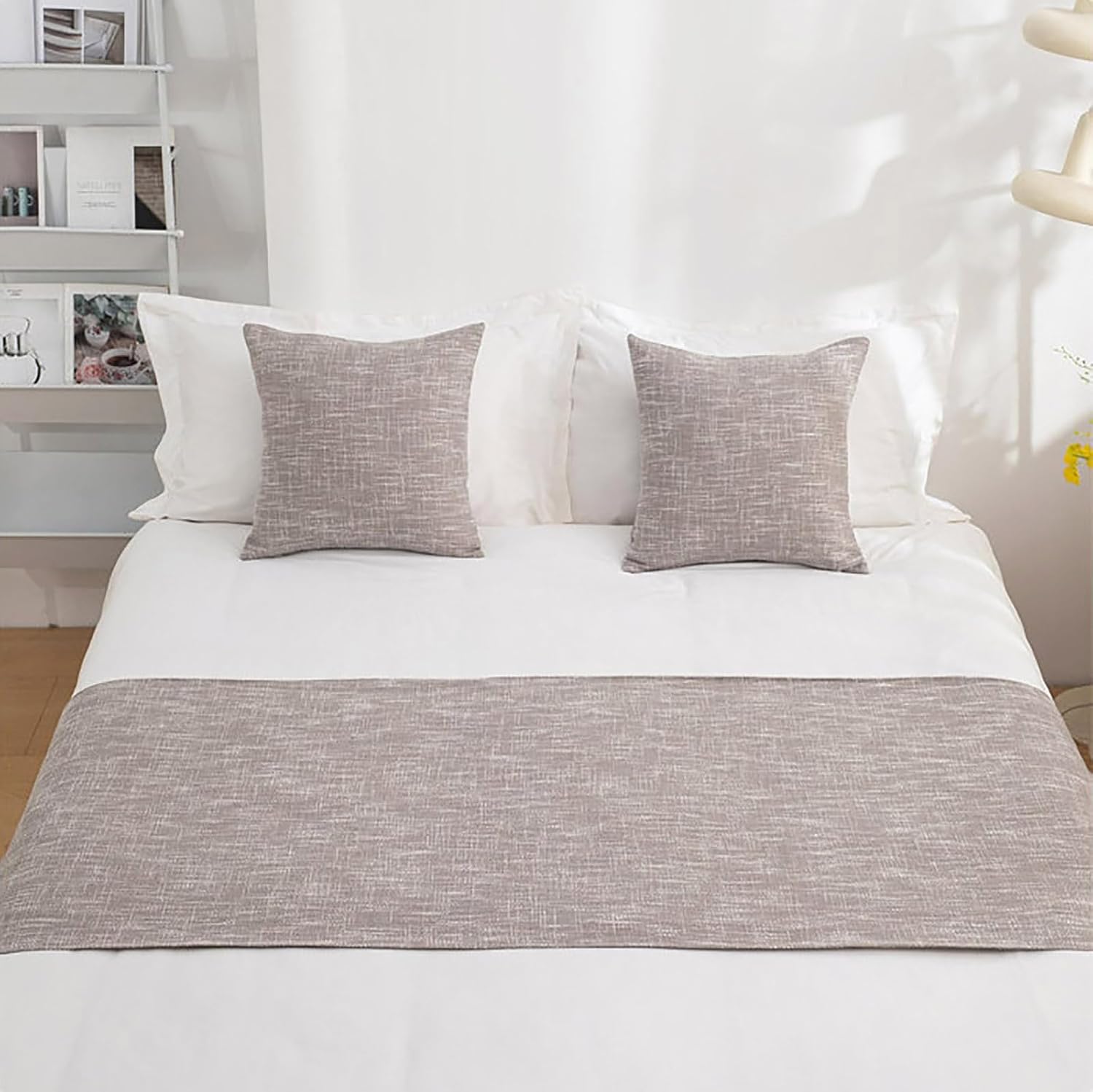 Cotton Linen Bed Runner with Tassels Grey King 19x94 Inch