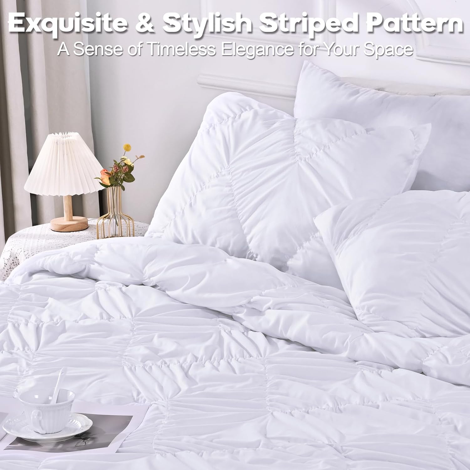 Uspring White King Quilt Comforter Set 3 Piece