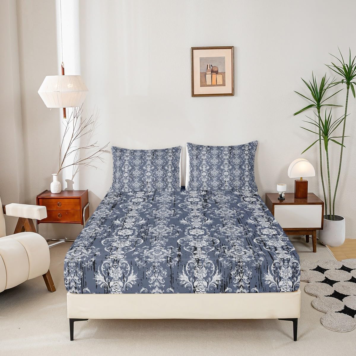 Erosebridal Damask Blue Gothic Floral Bed Sheet Set Twin