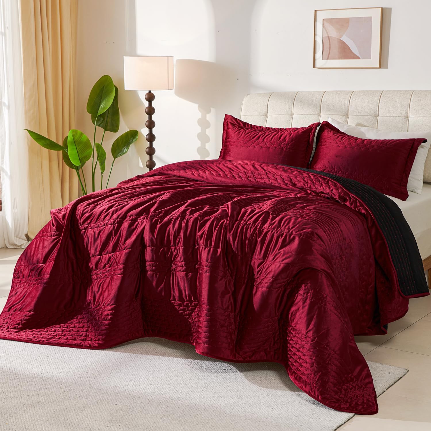 EVENHUG Velvet Quilt Set Queen Size