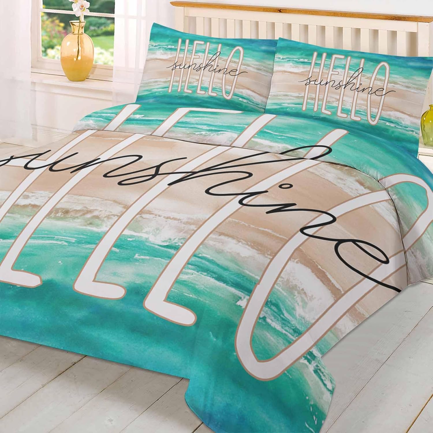 3-Piece Turquoise Ocean Duvet Cover Set with Zipper