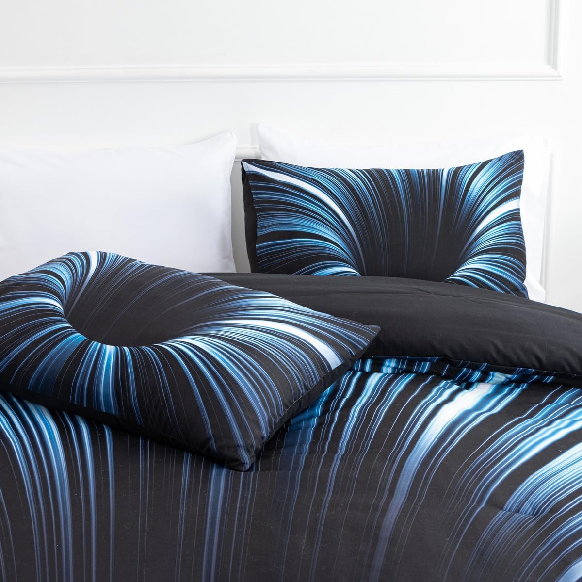 NTBED 3D Geometric Microfiber Comforter Set for Kids Adults Blue Queen