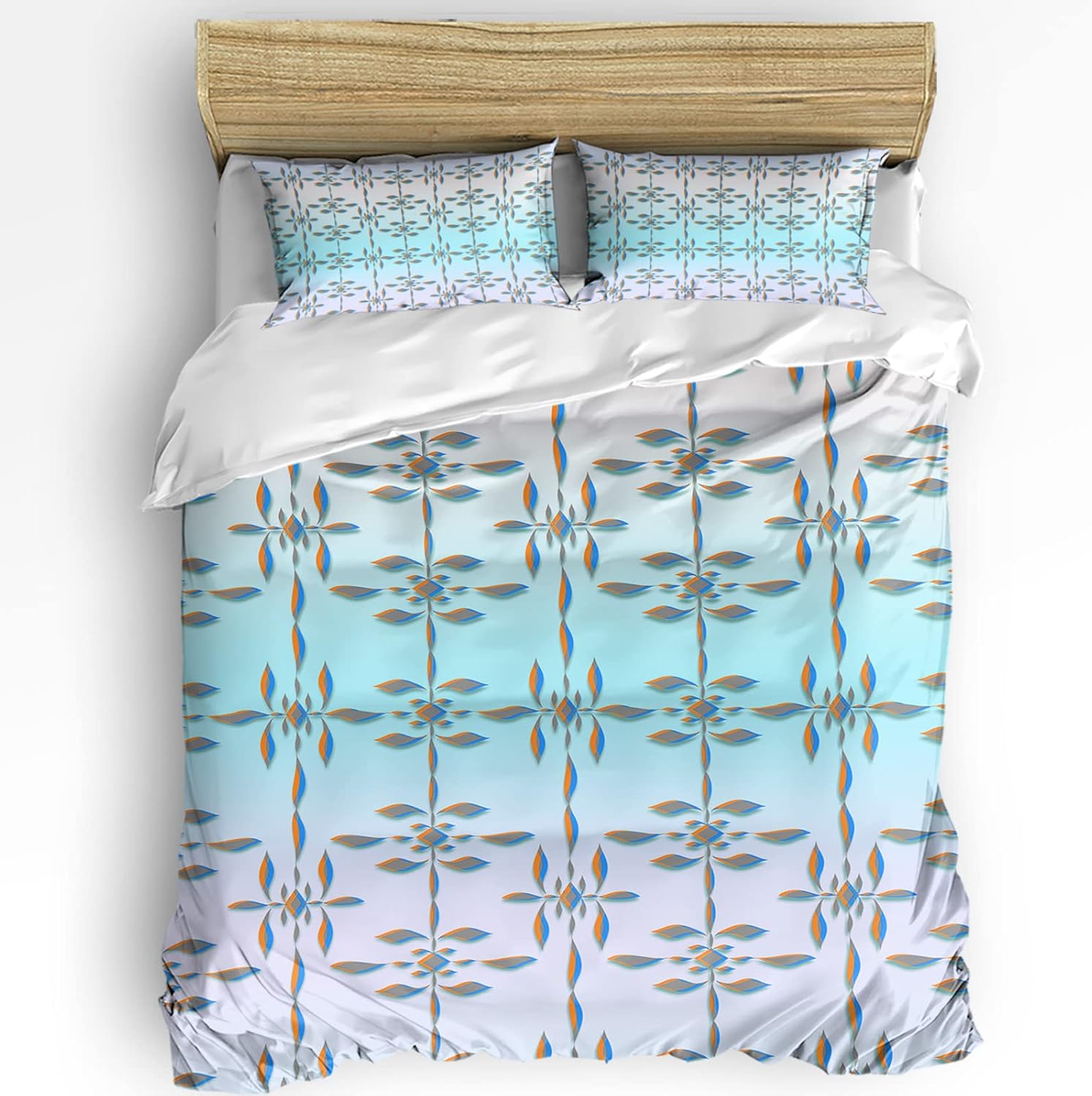 OComster California King Duvet Cover Set with Ombre Diamonds Pattern