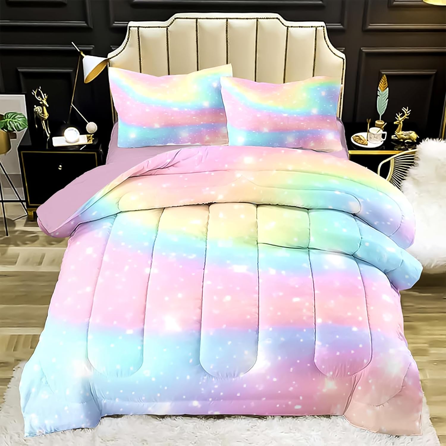 Kids Bedding Set 5 Piece Gradient Print Comforter Set for Girls
