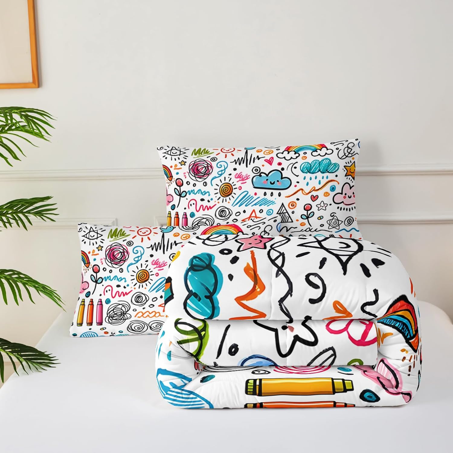 Kids Rainbow Comforter Set with Cartoon Design