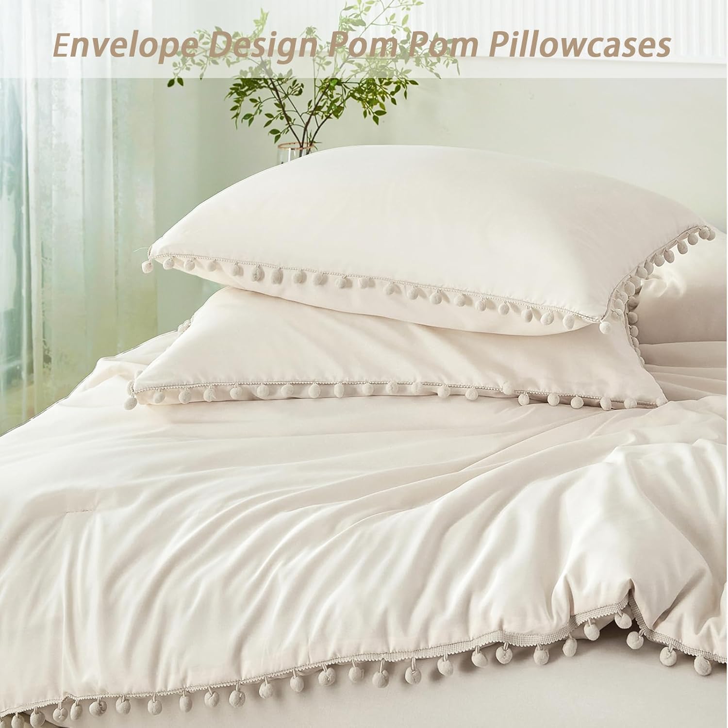 PERFEMET Beige Cream Comforter Set Twin Size 5 Pieces