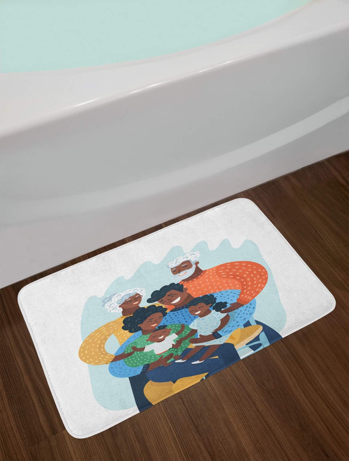 Ambesonne Family Bath Mat with Non-Slip Backing and Cartoon Illustration