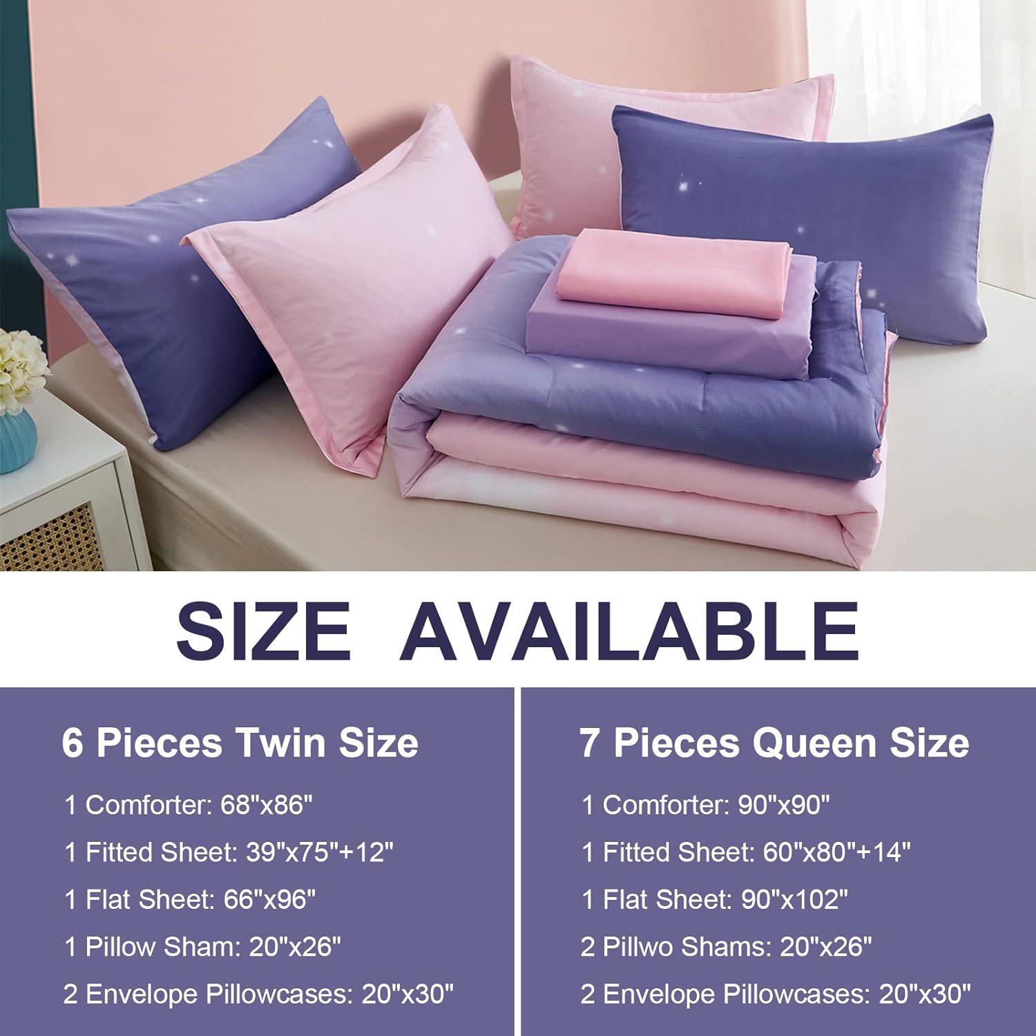 Dinjoy Rainbow Comforter Set Twin XL 6 Pieces