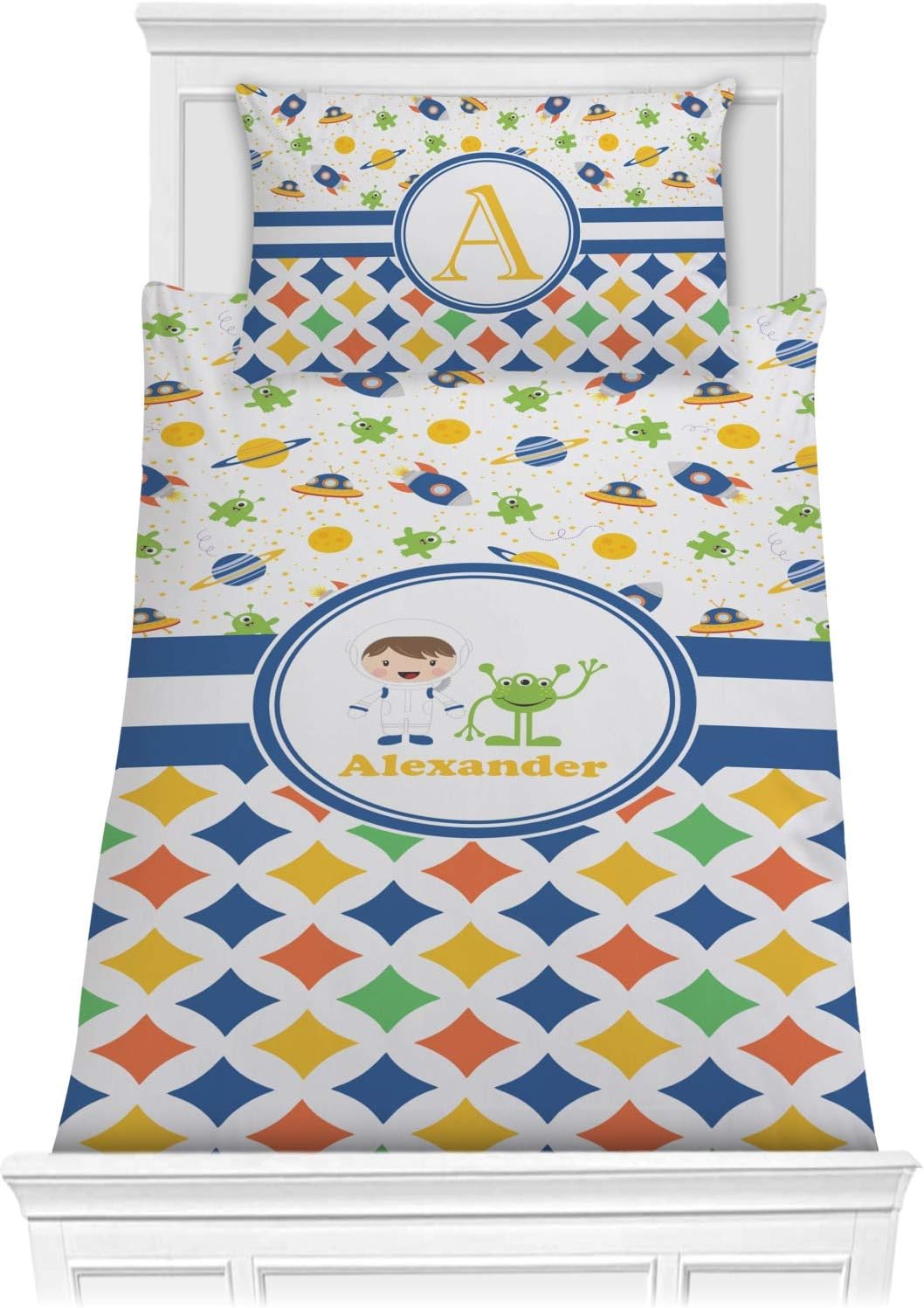 Personalized Boys Space Geometric Comforter Set Twin XL
