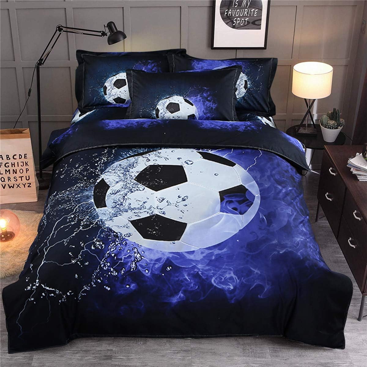 WONGS BEDDING 3D Soccer Duvet Set Twin Size