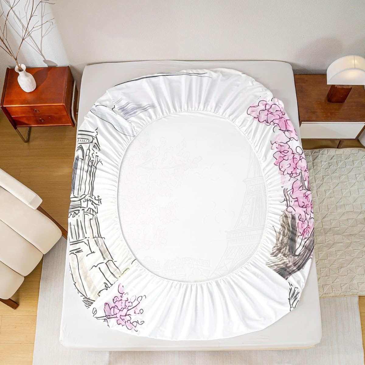 Jejeloiu Paris Themed Sheet Set with Pillowcase for Kids
