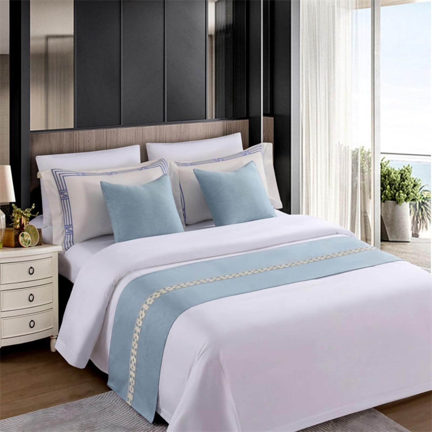 Haklein Hotel Bed Runner Scarf Set Blue