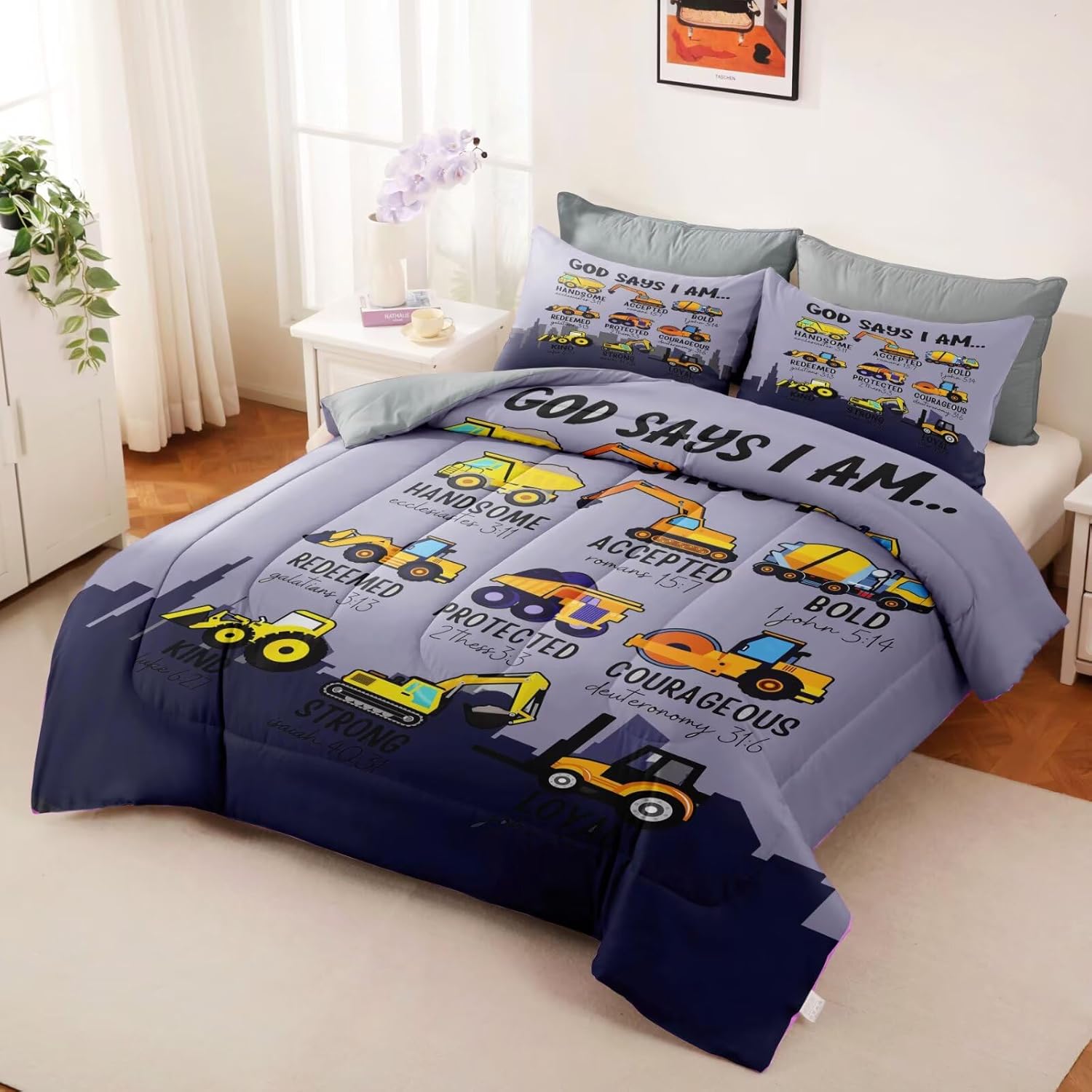 GRAT TIOC Construction Truck Comforter Set Twin Size
