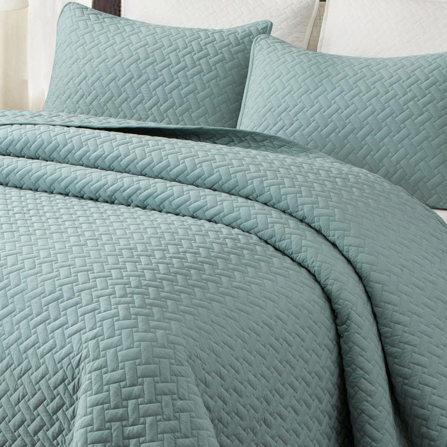 EMME Twin Quilt Set - Aqua Blue 66x90 Reversible Bedspread