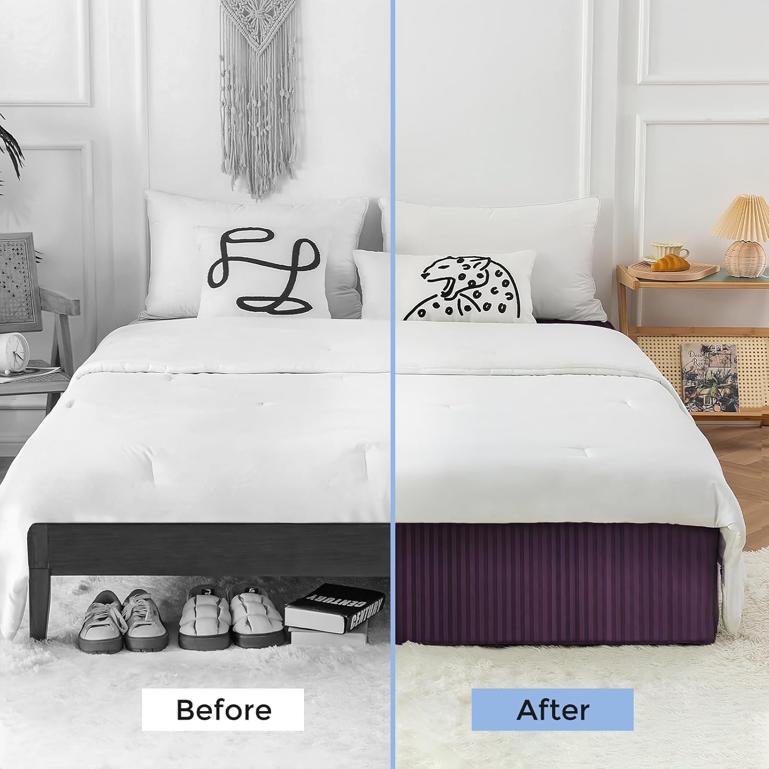 HENGWEITEXT Queen Bed Skirt Split Corners Pleated