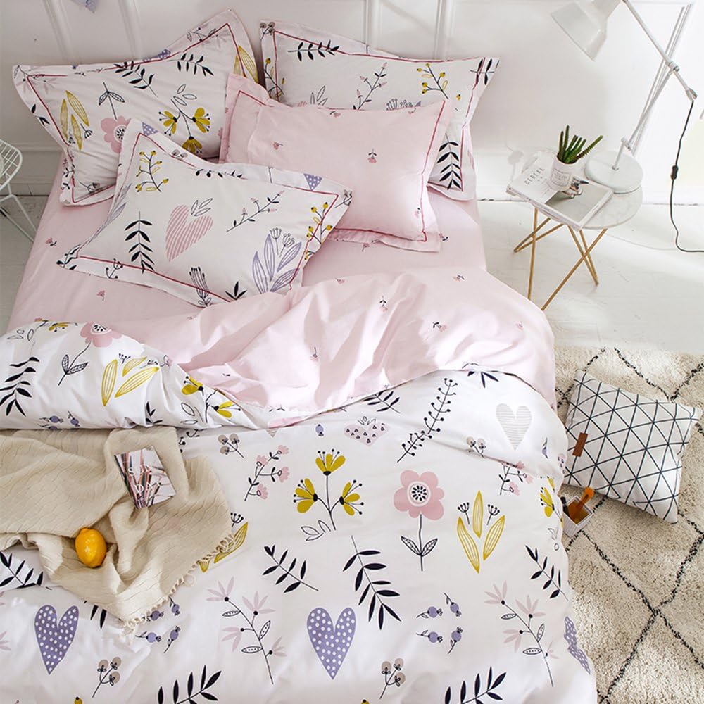 BuLuTu 3 Piece Floral Love Print Duvet Cover Set