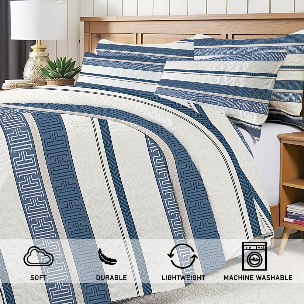 SANOCAY Boho Stripe Reversible Quilt Set 3-Piece