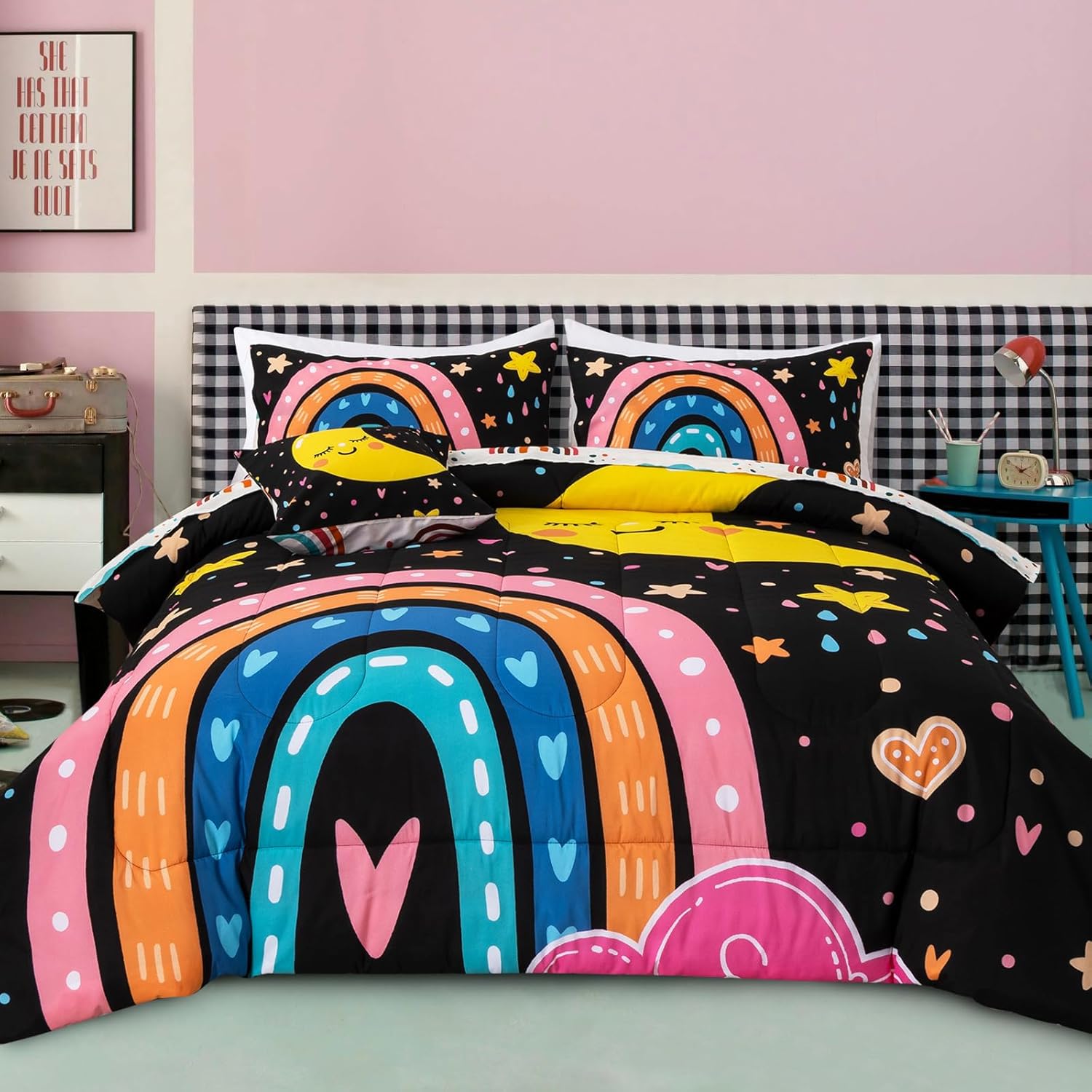 A Nice Night Cartoon Rainbow Comforter Set 6 Pcs Twin